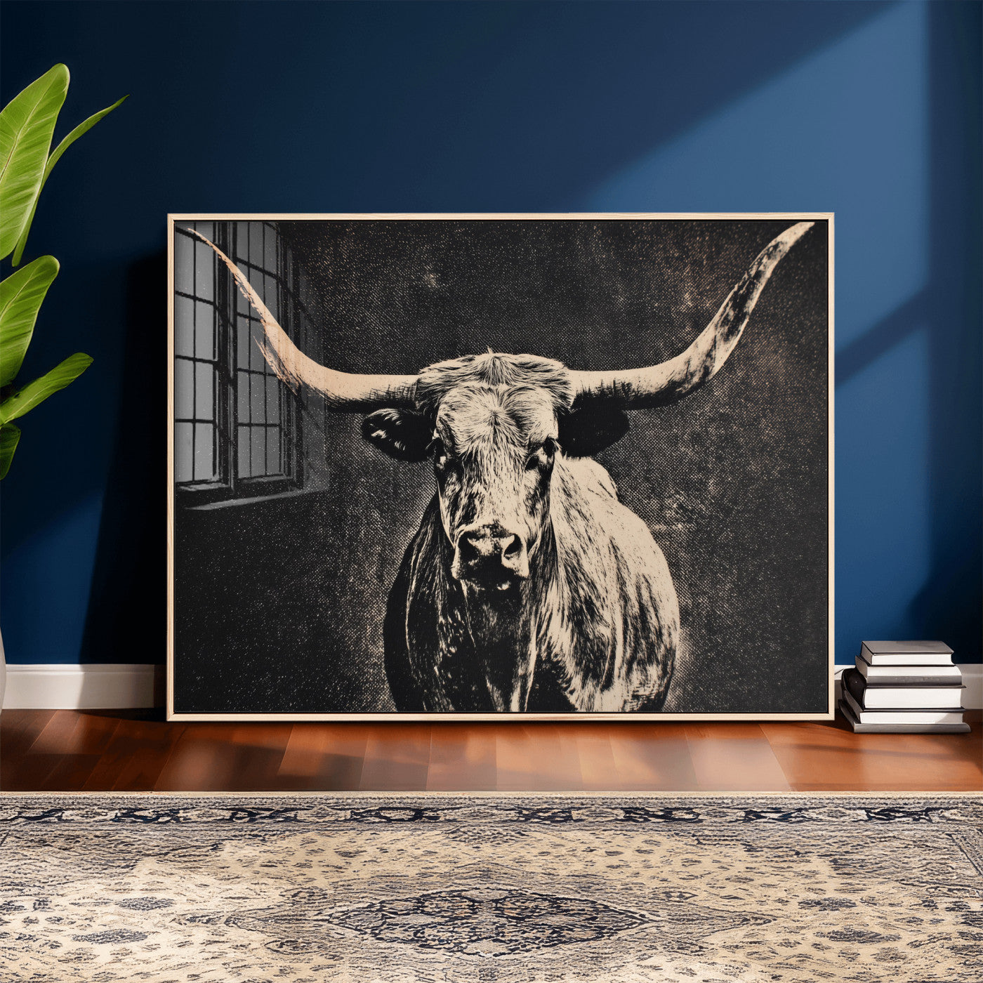 27394218-MGV-CV-36X24 - Vintage Texas Longhorn Bull Wall Art Canvas Print, Cow Portrait Photography Print, Framed Wall Art Ready to Hang