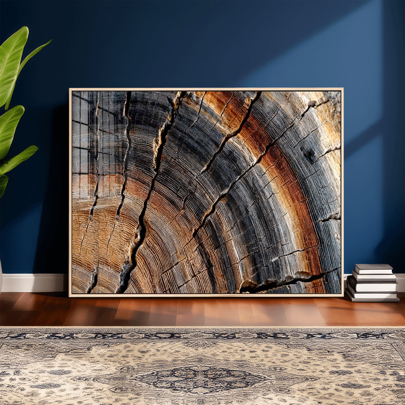 92693966E-MGV-CV-36X24 - Framed Large Abstract Wood Grain Canvas Print, Tree Ring Pattern Wall Art, Framed Canvas Ready to Hang