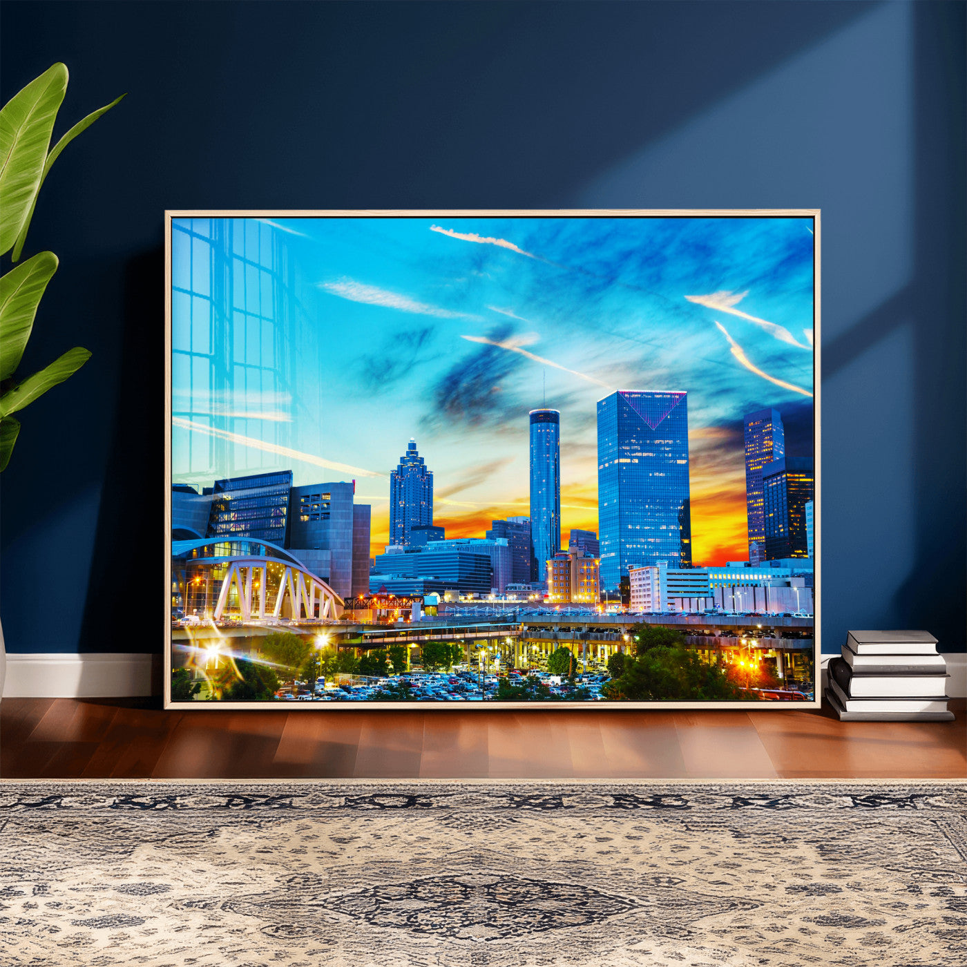23097797-MGV-CV-36X24 - Atlanta Skyline Wall Art Canvas Print, Atlanta Downtown Night Cityscape Print for Modern Urban Wall Decor