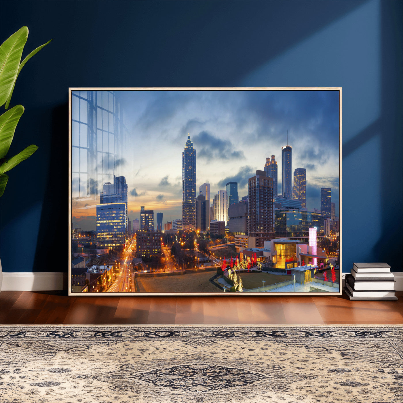 18461309-MGV-CV-36X24 - Atlanta Skyline Wall Art Canvas Print, Atlanta Downtown Night Cityscape Print for Modern Urban Wall Decor