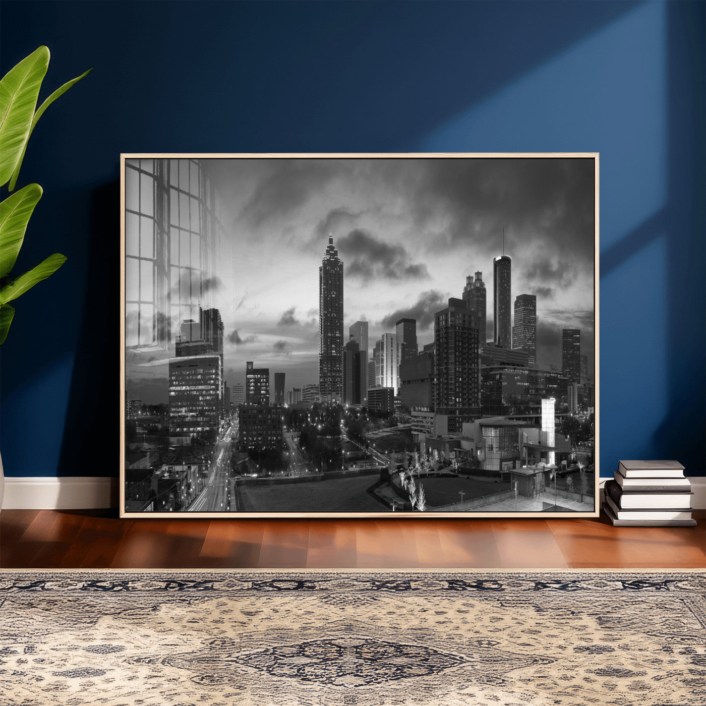 91959506-MGV-CV-36X24 - Atlanta Skyline Wall Art Canvas Print, Atlanta Downtown Night Cityscape Print for Modern Urban Wall Decor