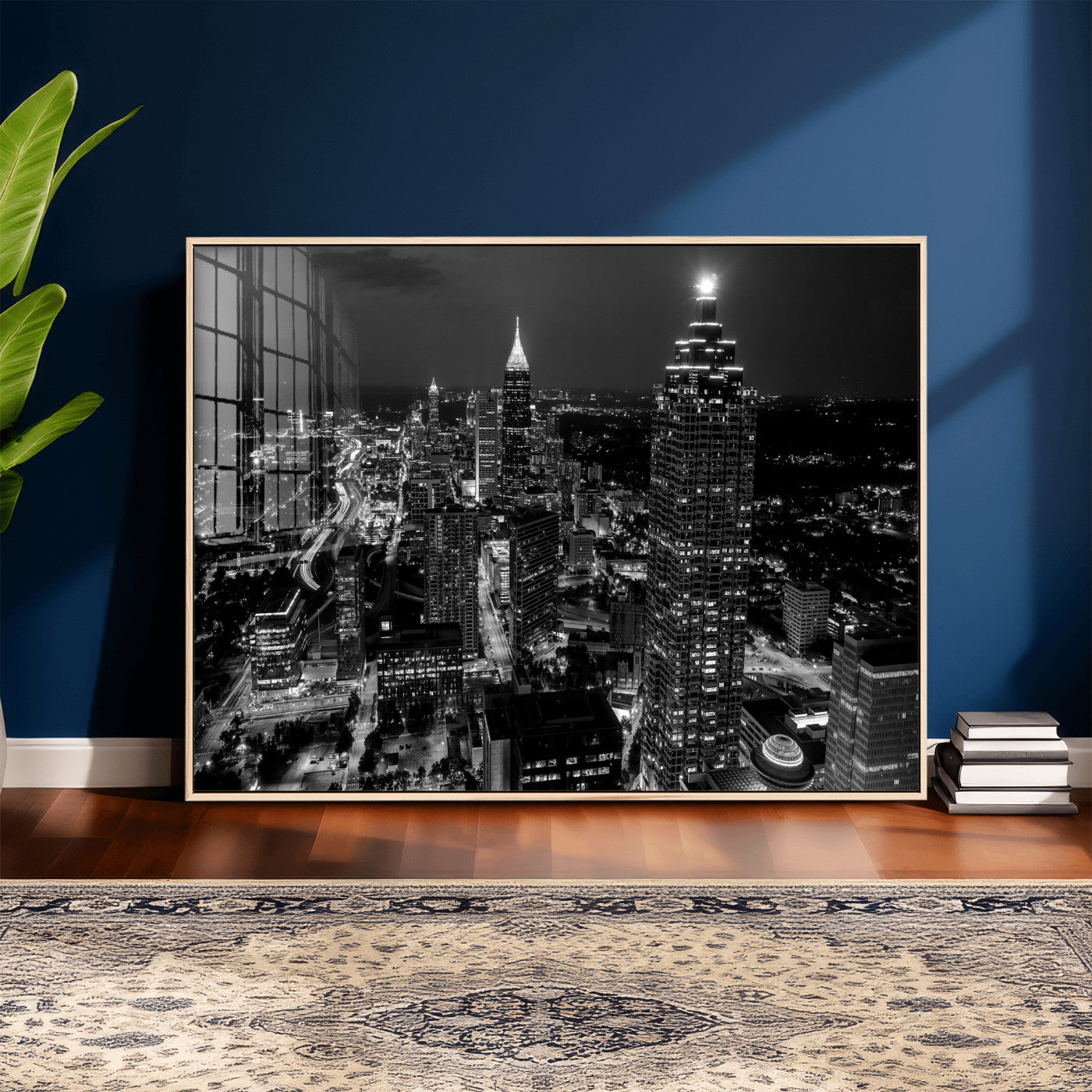 56773510-MGV-CV-36X24 - Atlanta Skyline Wall Art Canvas Print, Atlanta Downtown Night Cityscape Print for Modern Urban Wall Decor