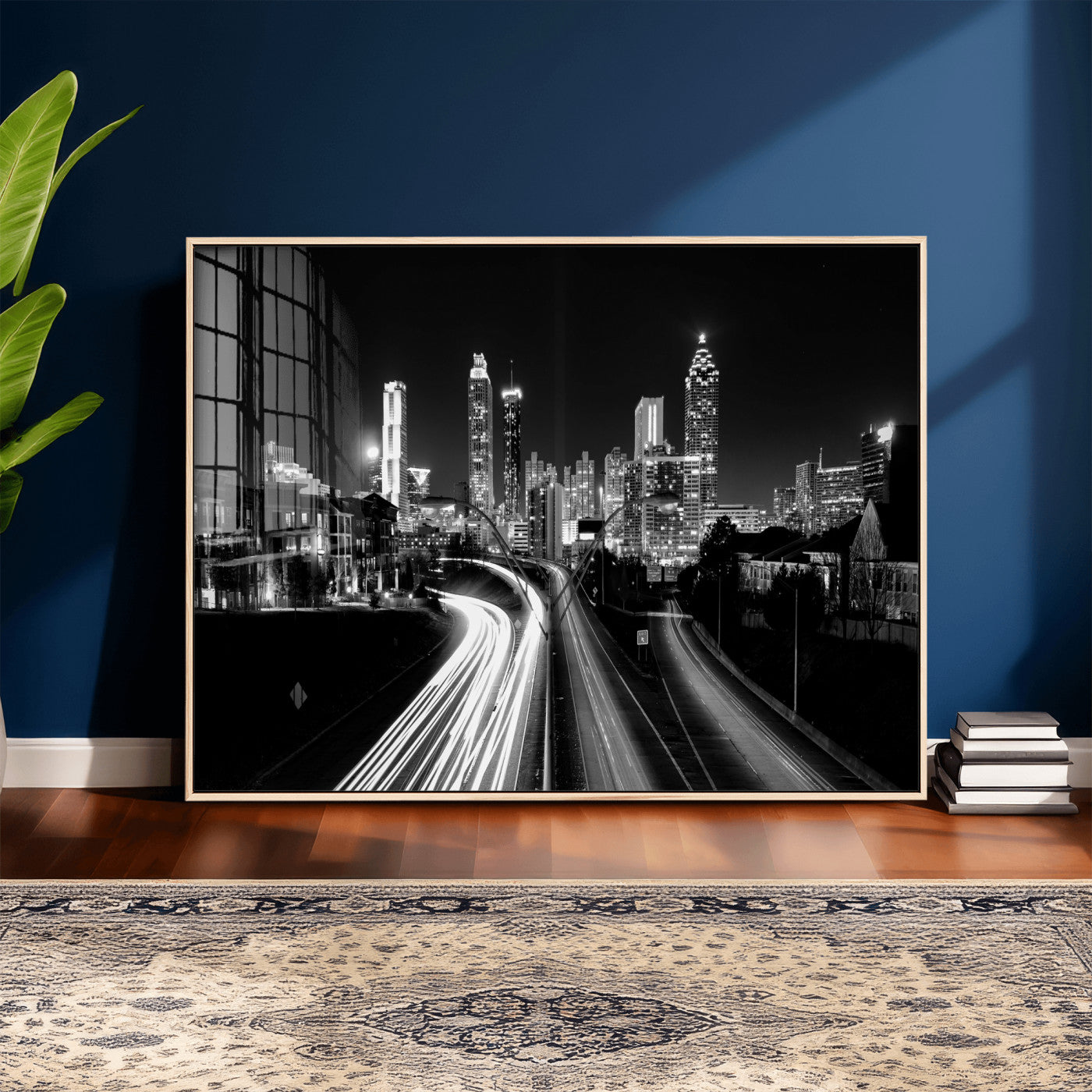 80330064-MGV-CV-36X24 - Atlanta Skyline Wall Art Canvas Print, Atlanta Downtown Night Cityscape Print for Modern Urban Wall Decor