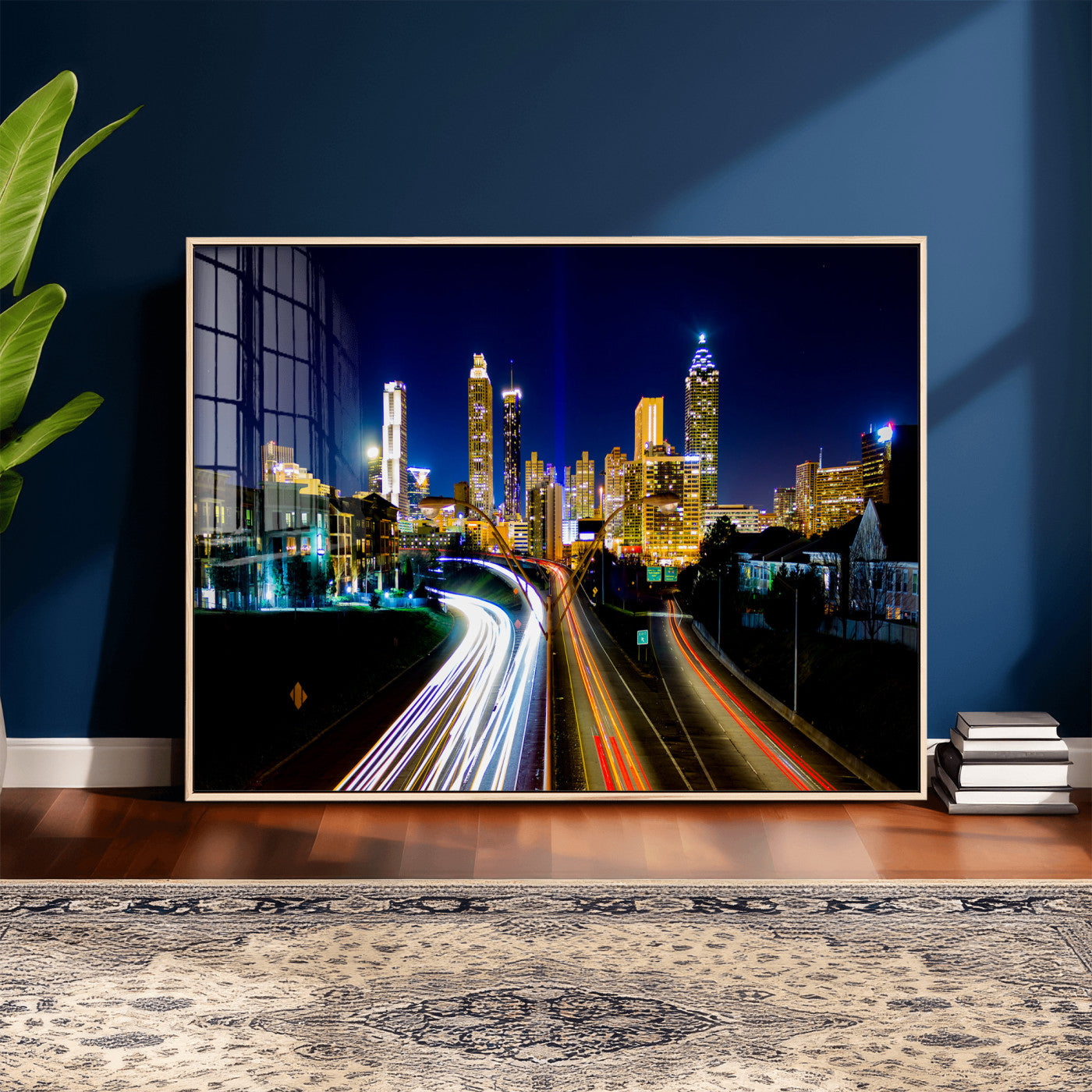 12967464-MGV-CV-36X24 - Atlanta Skyline Wall Art Canvas Print, Atlanta Downtown Night Cityscape Print for Modern Urban Wall Decor