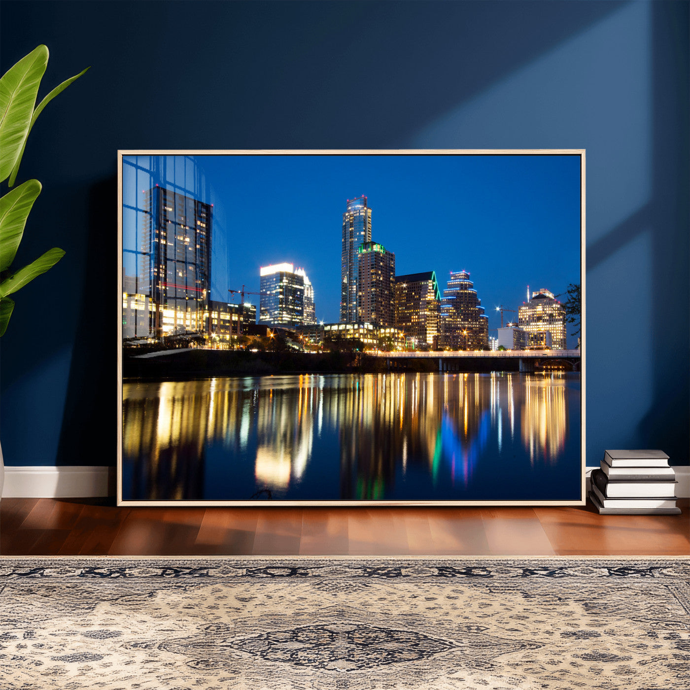 21916206-MGV-CV-36X24 - Austin Skyline Wall Art Canvas Print, Austin Downtown Night Cityscape Print for Modern Urban Wall Decor