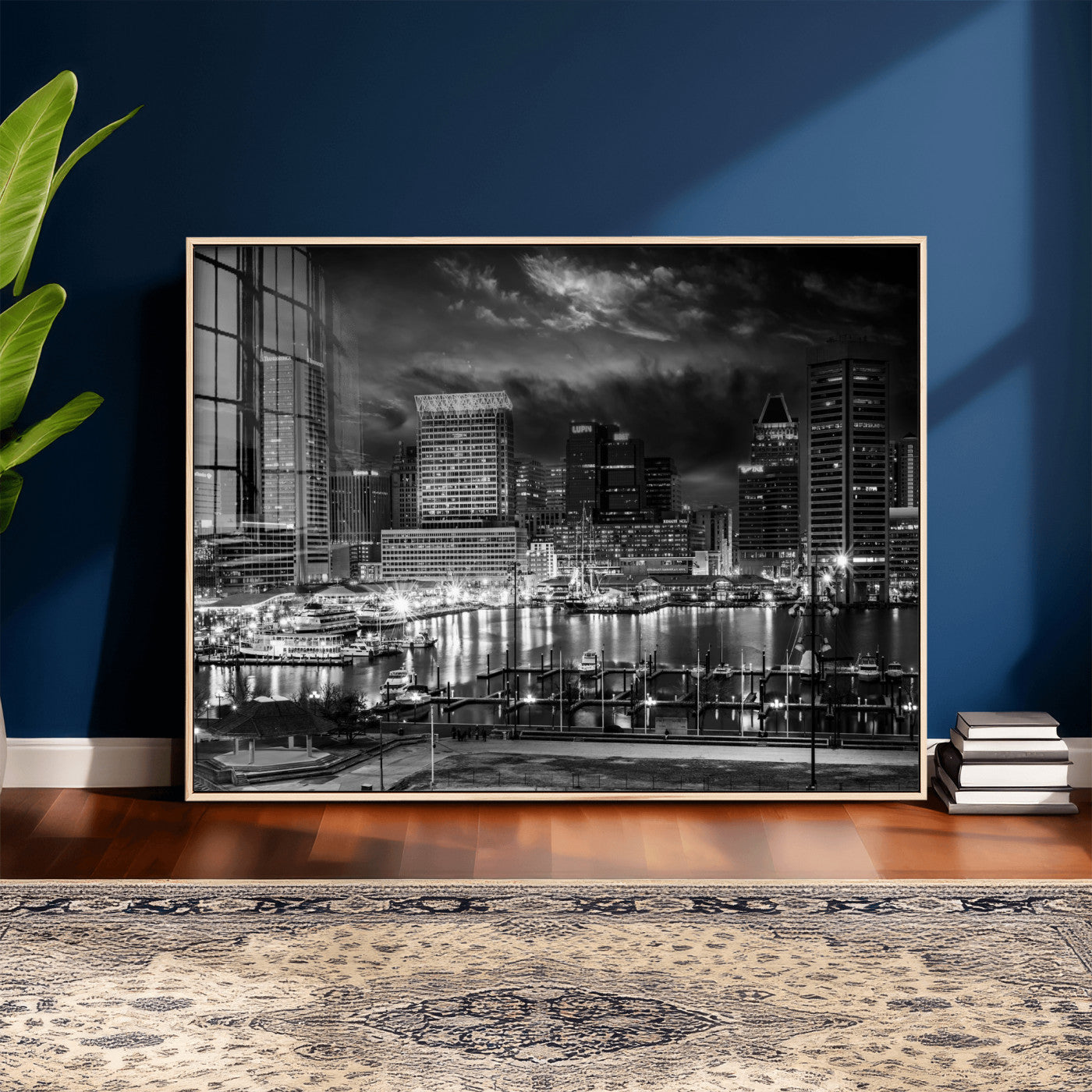 79755655-MGV-CV-36X24 - Baltimore Skyline Wall Art Canvas Print, Baltimore Downtown Night Cityscape Print for Modern Urban Wall Decor