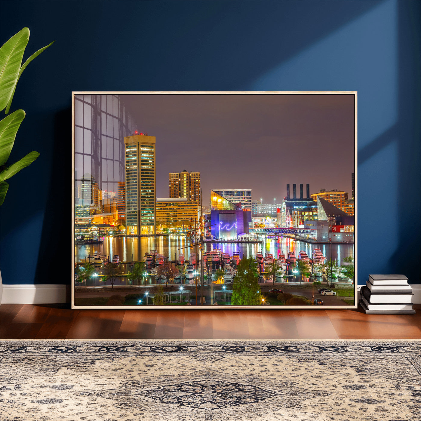 42654823-MGV-CV-36X24 - Baltimore Skyline Wall Art Canvas Print, Baltimore Downtown Night Cityscape Print for Modern Urban Wall Decor