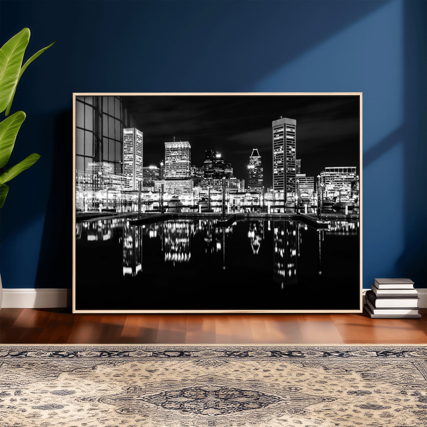 69187681-MGV-CV-36X24 - Baltimore Skyline Wall Art Canvas Print, Baltimore Downtown Night Cityscape Print for Modern Urban Wall Decor