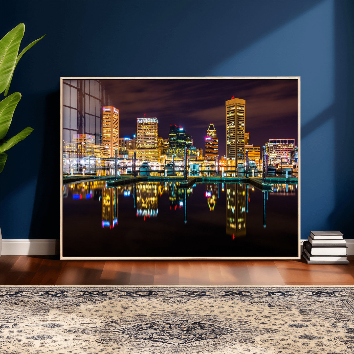 38201692-MGV-CV-36X24 - Baltimore Skyline Wall Art Canvas Print, Baltimore Downtown Night Cityscape Print for Modern Urban Wall Decor