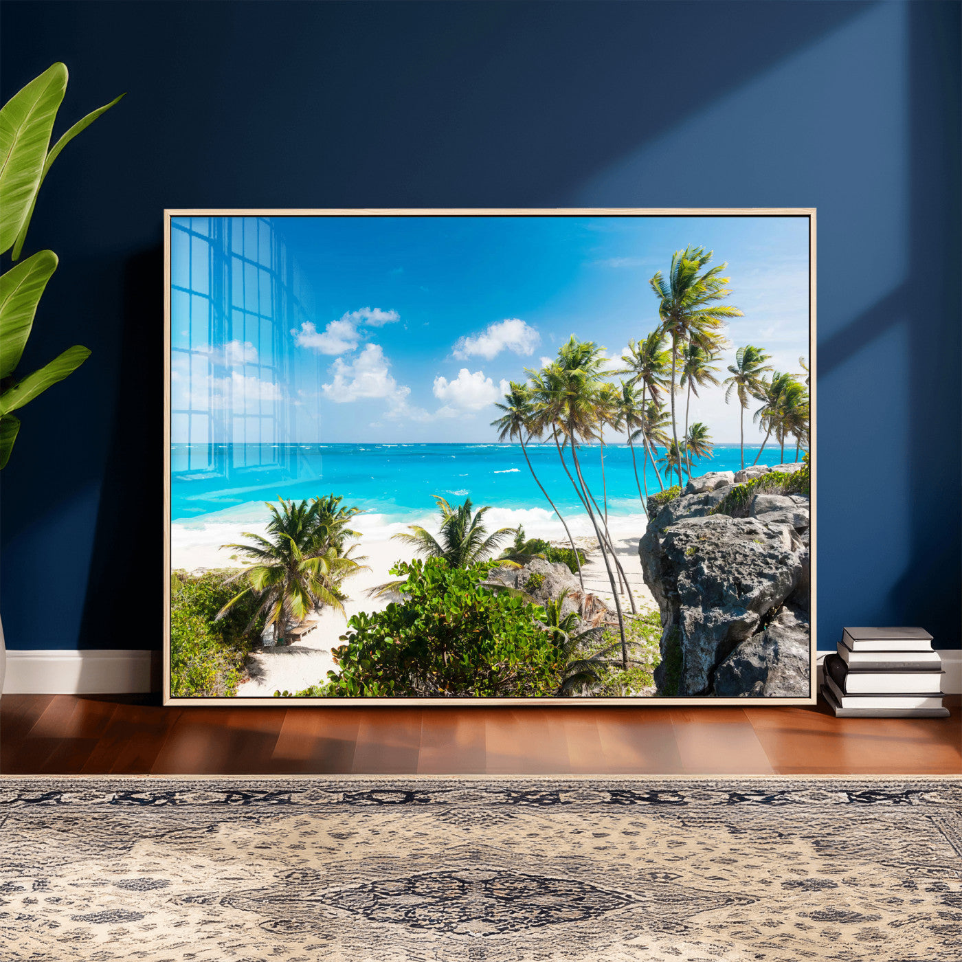 79995168-MGV-CV-36X24 - Barbados Beach Wall Art Canvas Print, Palm Tree Ocean Landscape, Turquoise Sea Coastal Photography, Tropical Island Wall Decor, Framed Ready to Hang