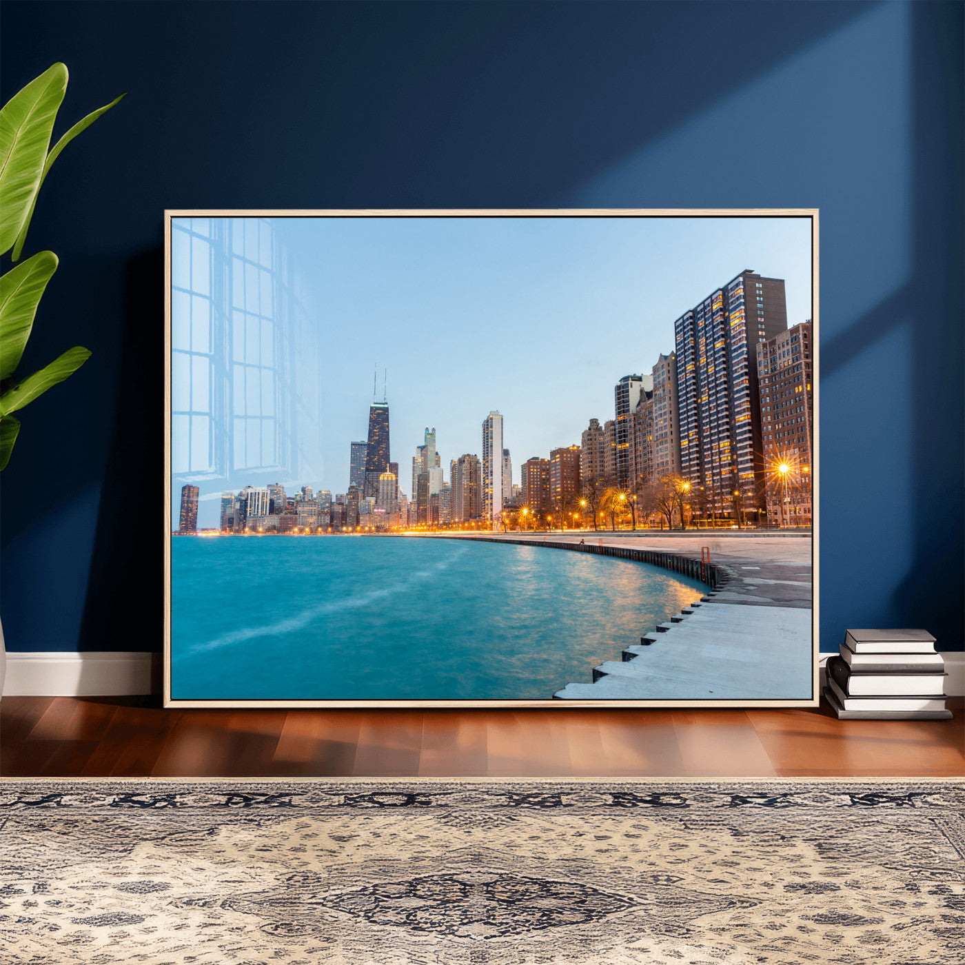 66780141-MGV-CV-36X24 - Chicago Wall Art Canvas Print, Chicago City Downtown Night Cityscape Print for Modern Urban Wall Decor