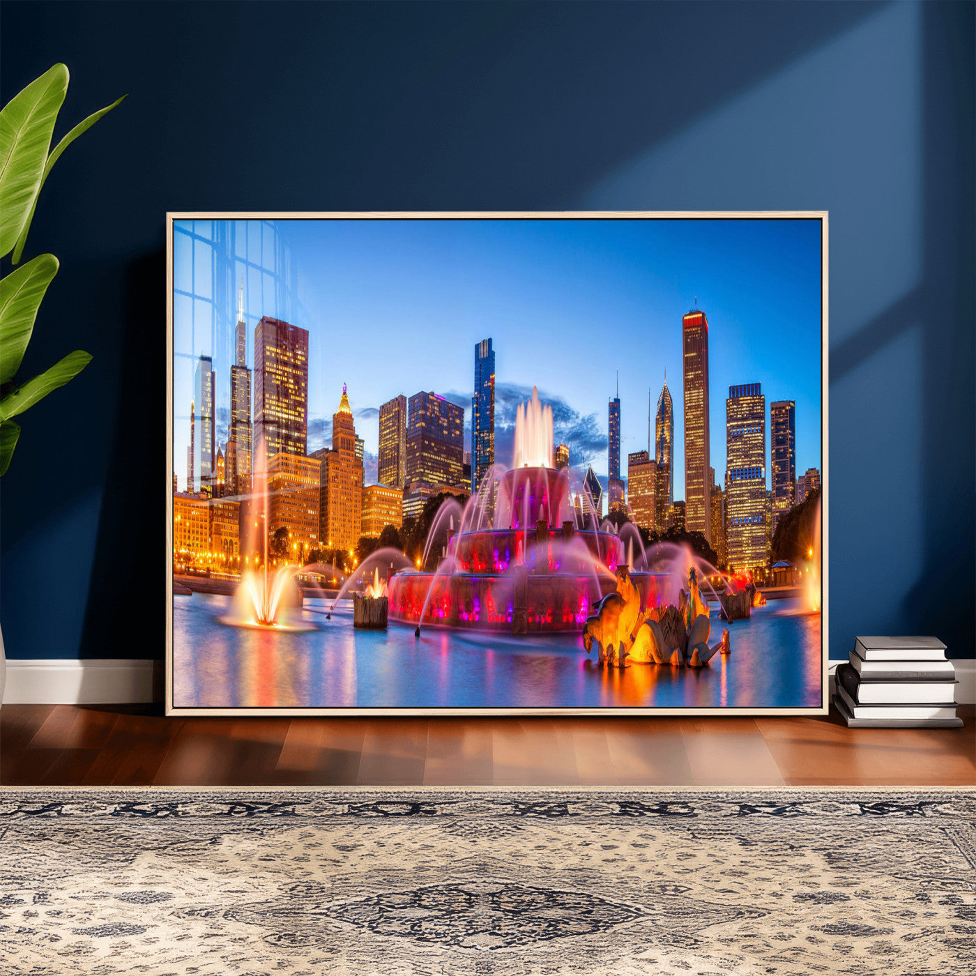 20251989-MGV-CV-36X24 - Chicago Wall Art Canvas Print, Chicago City Downtown Night Cityscape Print for Modern Urban Wall Decor
