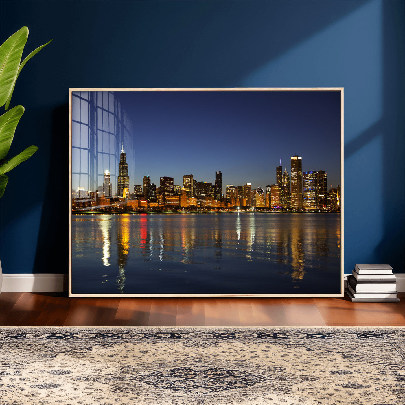 67308035-MGV-CV-36X24 - Chicago Wall Art Canvas Print, Chicago City Downtown Night Cityscape Print for Modern Urban Wall Decor