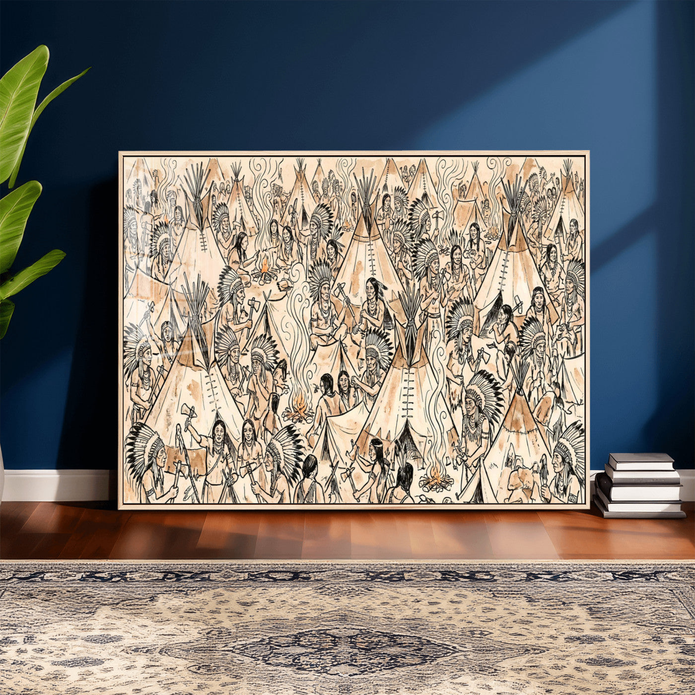 72739176-MGV-CV-36X24 - Farmhouse Animals Wall Art Canvas Print - Abstract Farm Animal Drawing Mid-Century Wall Art for Cabin Decor
