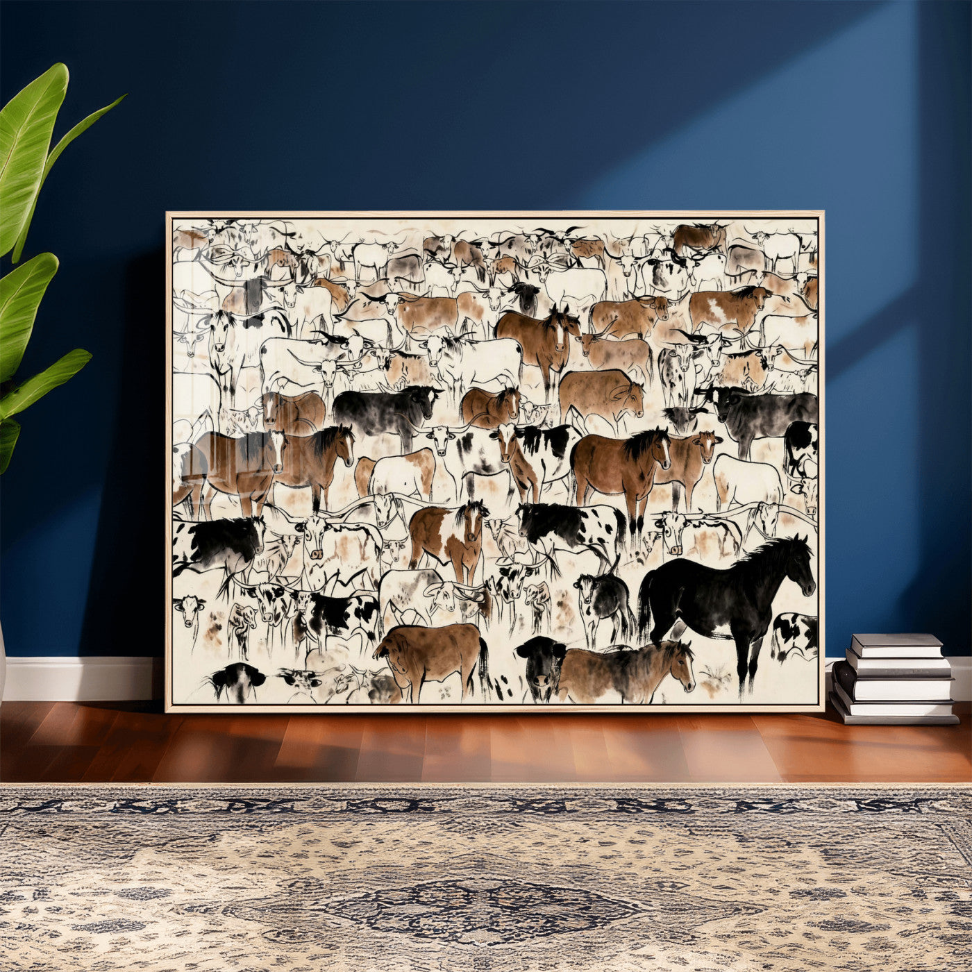 86150485-MGV-CV-36X24 - Farmhouse Animals Wall Art Canvas Print - Abstract Farm Animal Drawing Mid-Century Wall Art for Cabin Decor