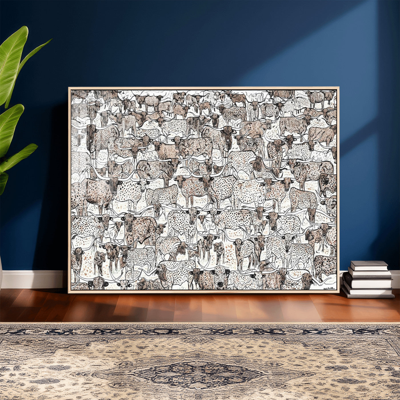 49200255-MGV-CV-36X24 - Farmhouse Animals Wall Art Canvas Print - Abstract Farm Animal Drawing Mid-Century Wall Art for Cabin Decor