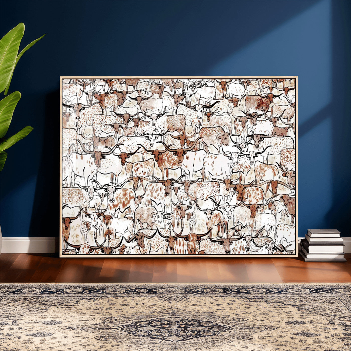 71869761-MGV-CV-36X24 - Farmhouse Animals Wall Art Canvas Print - Abstract Farm Animal Drawing Mid-Century Wall Art for Cabin Decor