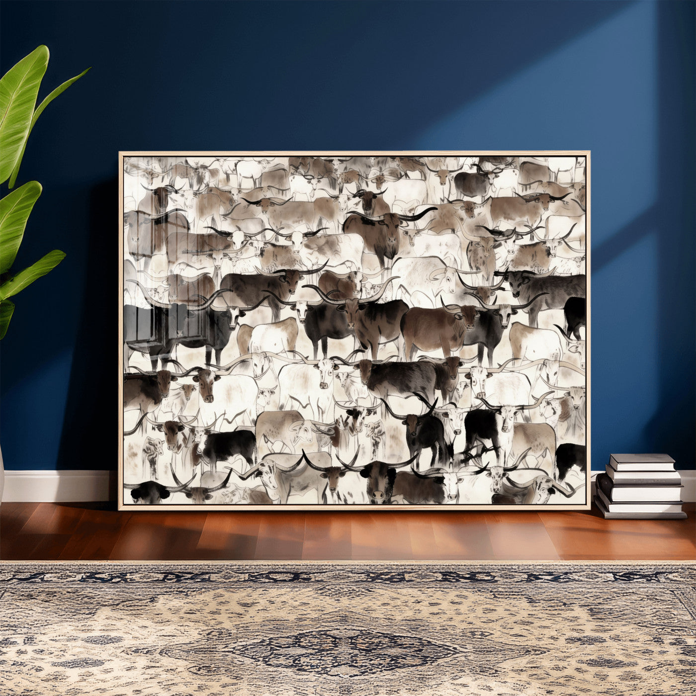 46084312-MGV-CV-36X24 - Farmhouse Animals Wall Art Canvas Print - Abstract Farm Animal Drawing Mid-Century Wall Art for Cabin Decor