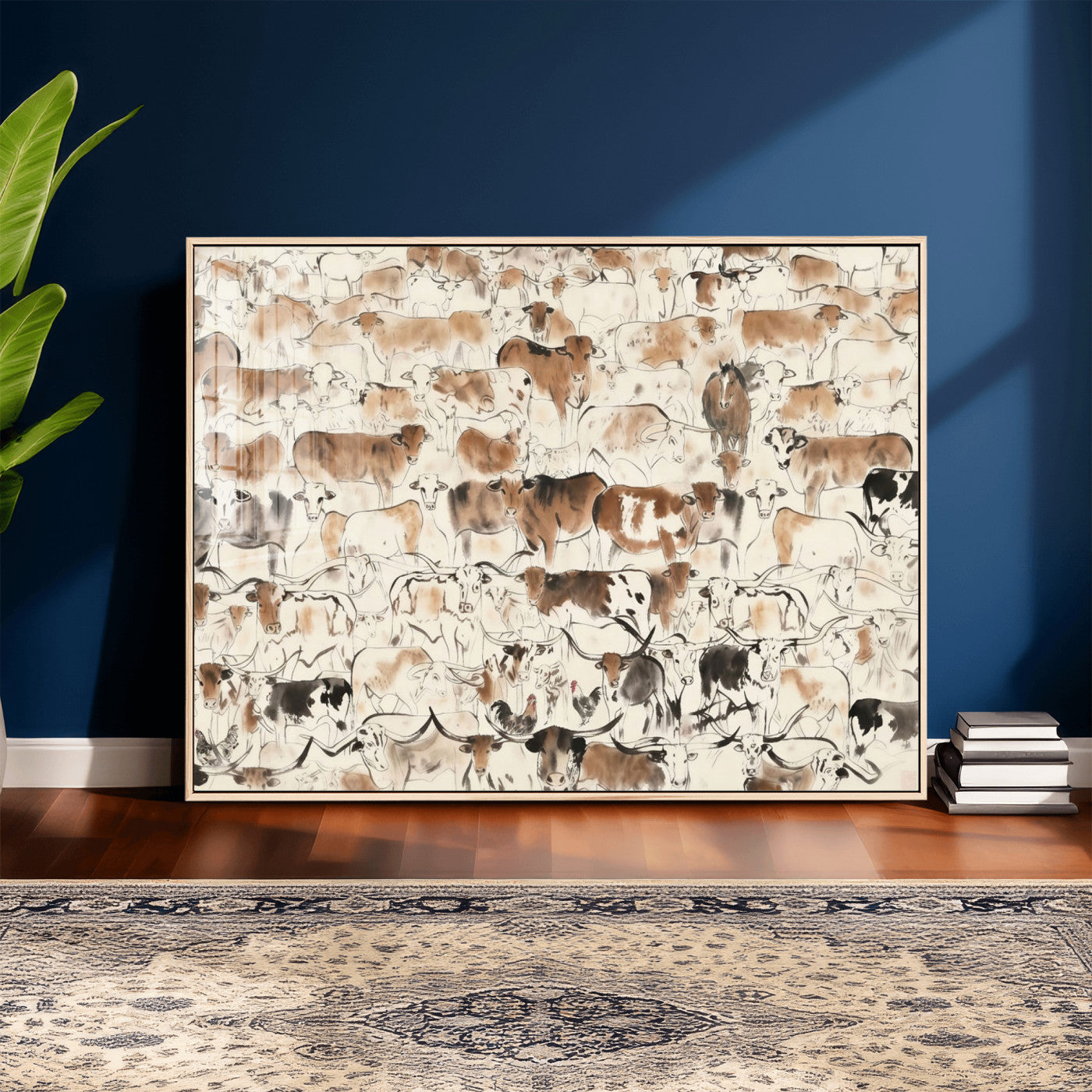 69961368-MGV-CV-36X24 - Farmhouse Animals Wall Art Canvas Print - Abstract Farm Animal Drawing Mid-Century Wall Art for Cabin Decor