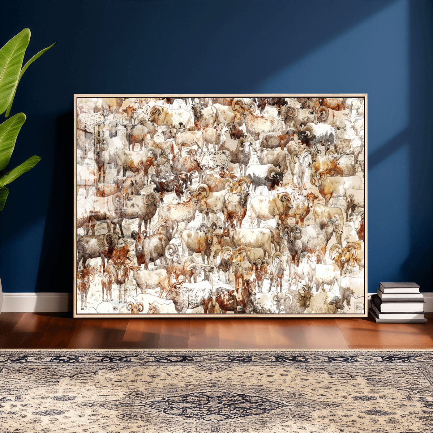 95103864-MGV-CV-36X24 - Farmhouse Animals Wall Art Canvas Print - Abstract Farm Animal Drawing Mid-Century Wall Art for Cabin Decor