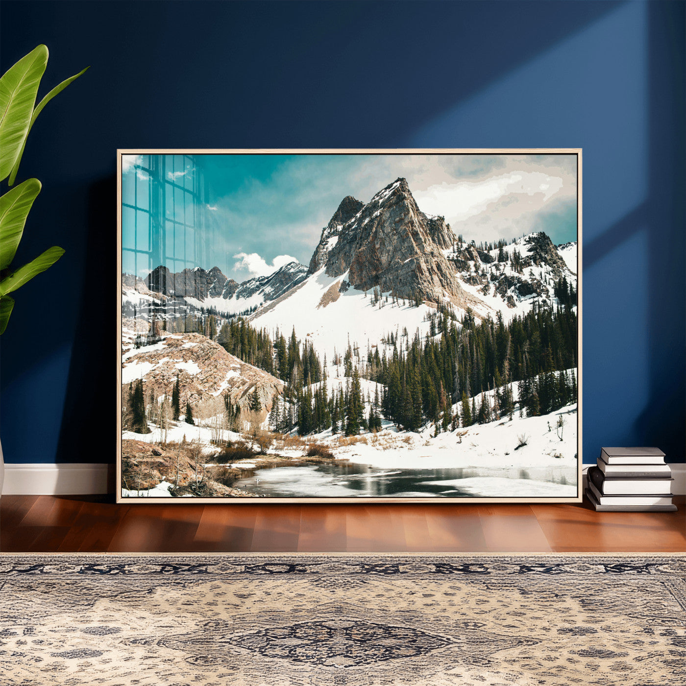 56837070-MGV-CV-36X24 - Snowy Mountain Landscape Wall Art Canvas Print, Alpine Pine Forest Winter Nature Wall Decor for Living Room and Office