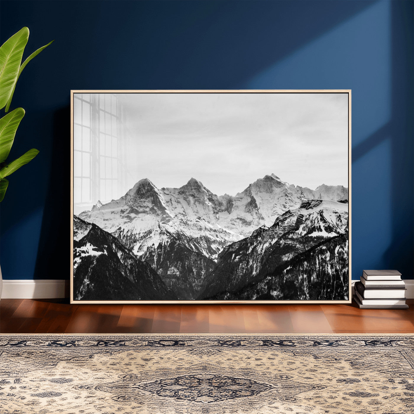 85684934-MGV-CV-36X24 - Black and White Mountain Wall Art Canvas Print, Snowy Alpine Peaks Landscape Photography, Minimal Monochrome Mountain Art, Scenic Nature Wall Decor