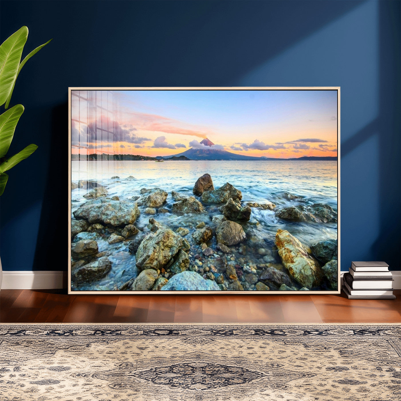 46869511-MGV-CV-36X24 - Mayon Volcano Seascape Landscape Wall Art Canvas Print, Tropical Ocean Shore Mountain Canvas Print, Philippines Coastal Scenic Art Printing