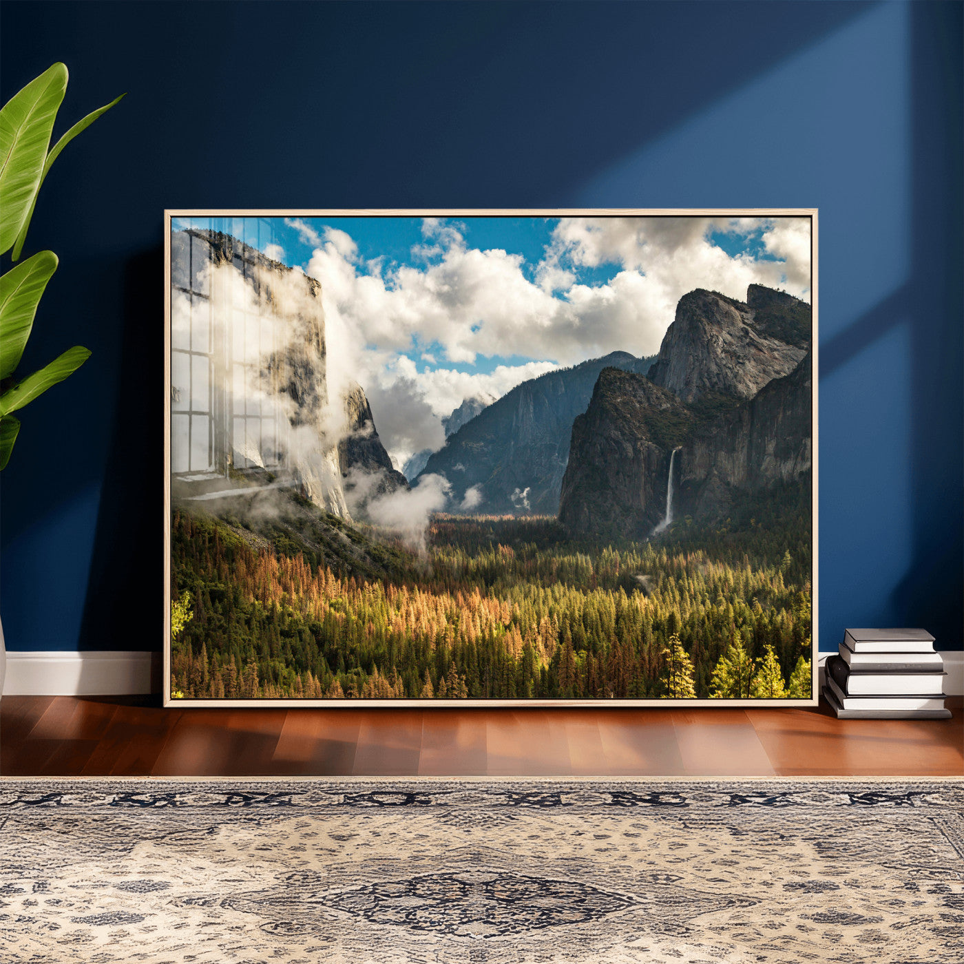 18271001-MGV-CV-36X24 - Yosemite Valley River Landscape Wall Art Canvas Print, Granite Cliffs Forest River Canvas Print, California National Park Moody Scenic Art Printi