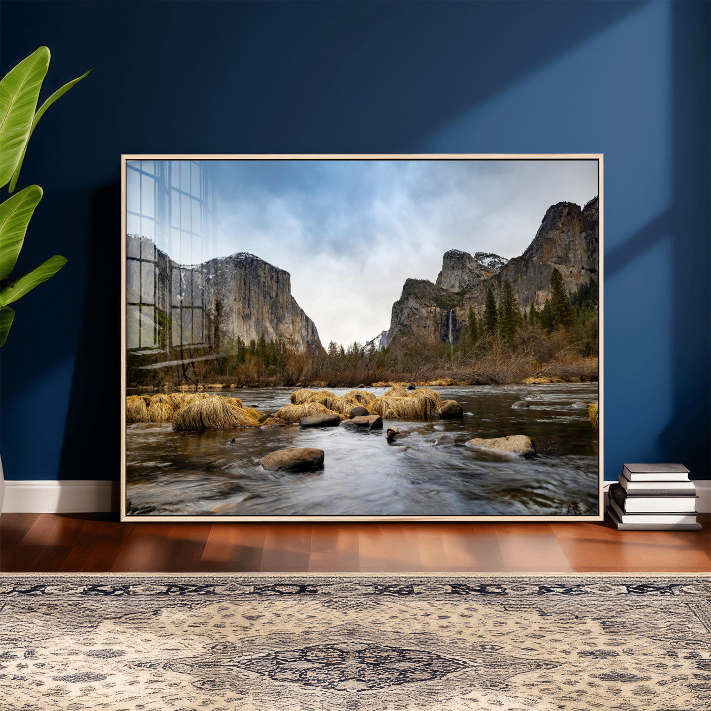 20458404-MGV-CV-36X24 - Yosemite Valley Mountain Landscape Wall Art Canvas Print, Granite Cliff Forest Valley Canvas Print, California National Park Scenic Art Printing