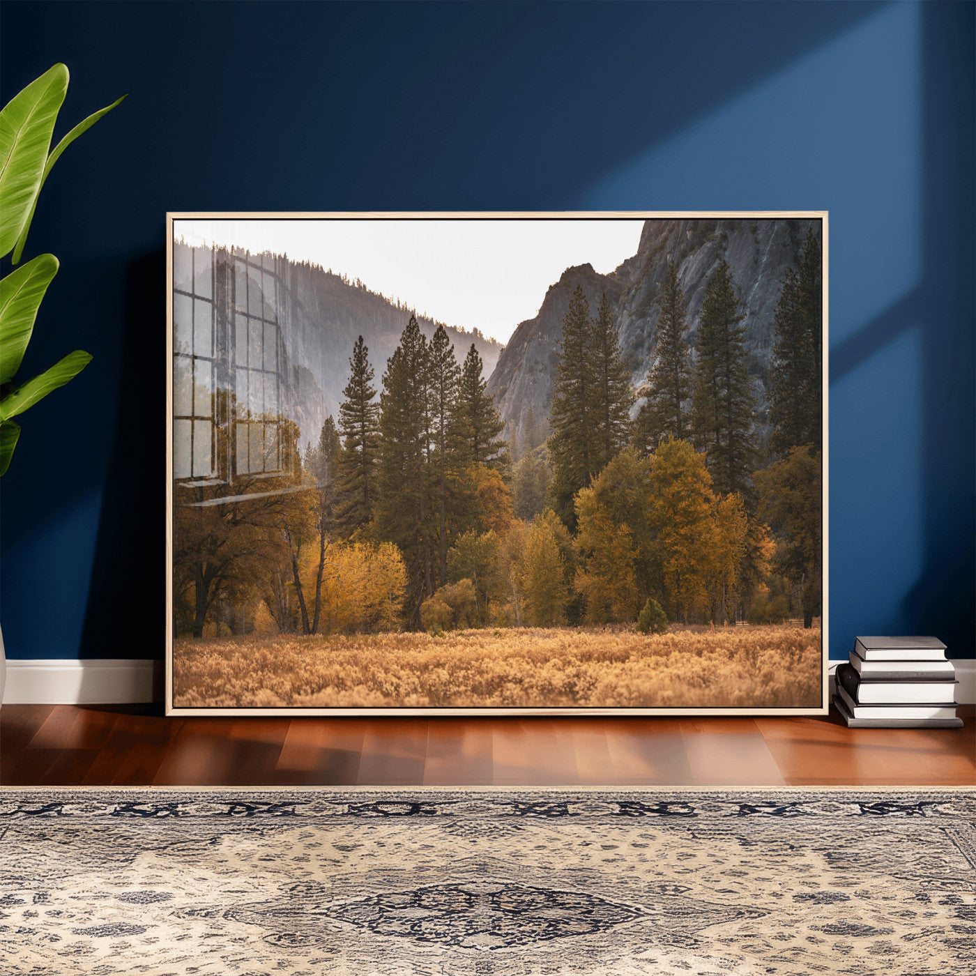 61682763-MGV-CV-36X24 - Yosemite Valley Autumn Forest Landscape Wall Art Canvas Print, Granite Mountain Pine Trees Canvas Print, California National Park Fall Scenic Art Printing