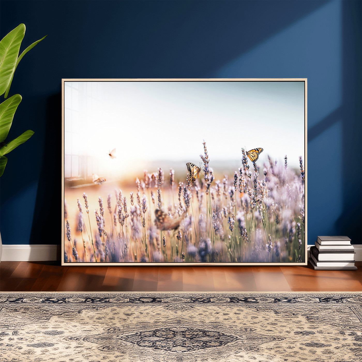 46417478-MGV-CV-36X24 - Lavender Field Wall Art Canvas Print, Butterfly Floral Landscape Art, Soft Nature Wall Decor for Bedroom