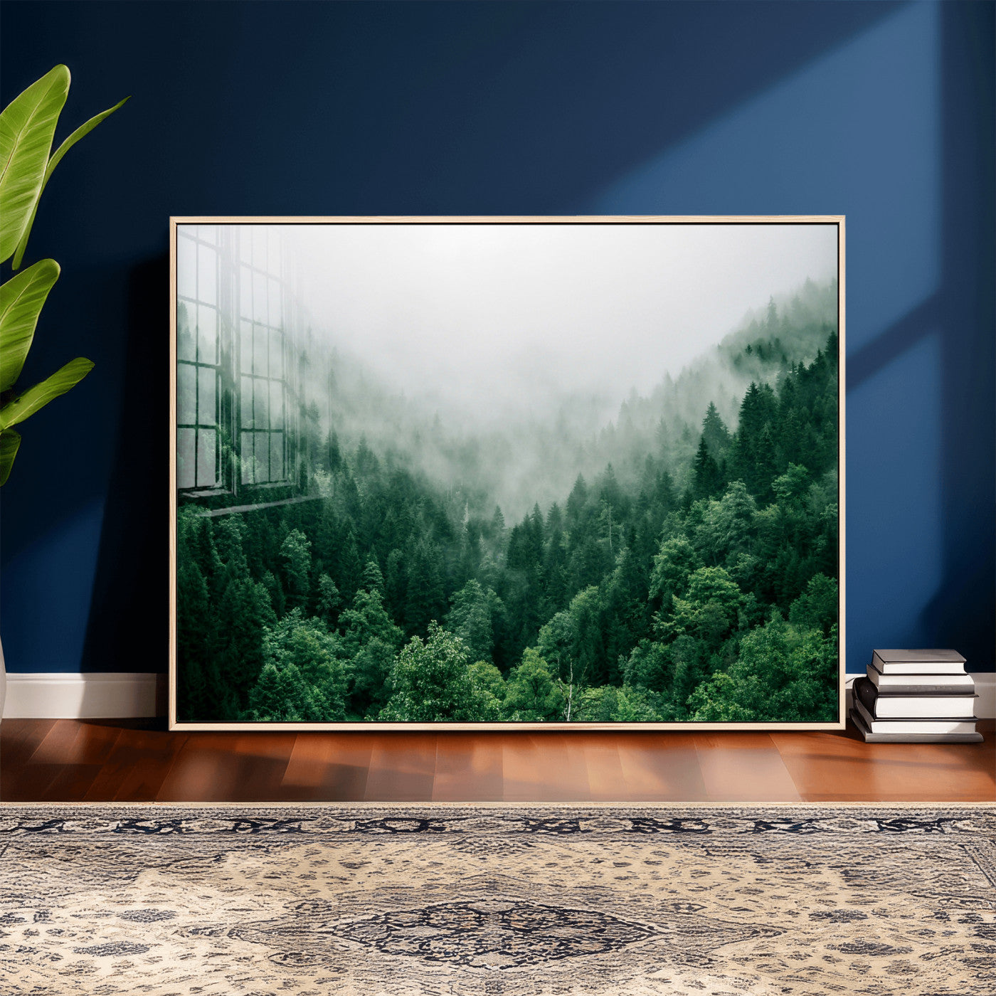 61640815-MGV-CV-36X24 - Misty Pine Forest Wall Art Canvas Print, Foggy Evergreen Landscape Wall Decor, Moody Green Nature Artwork, Minimal Forest Canvas Wall Art, Framed Canvas Wall Art Ready to Hang