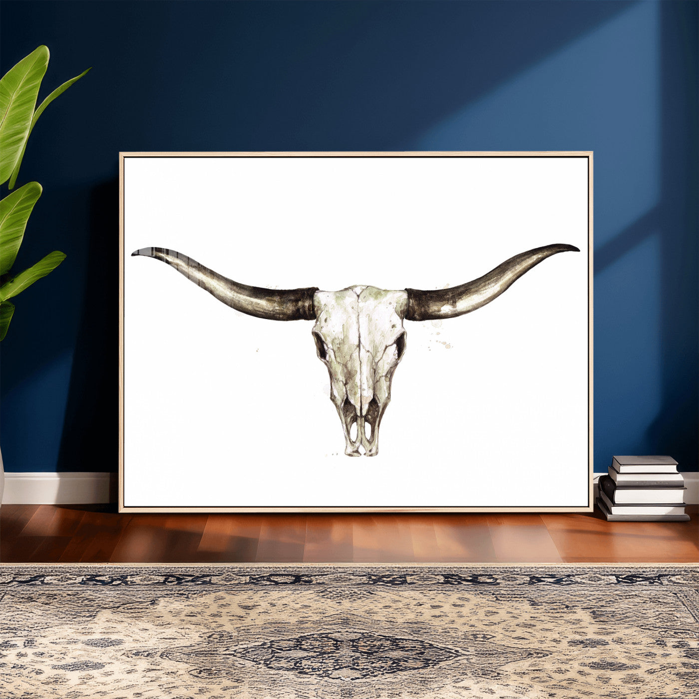 42788678A-MGV-CV-36X24 - Longhorn Skull Wall Art Canvas Print – Rustic Western Artwork Print for Living Room Wall Decor