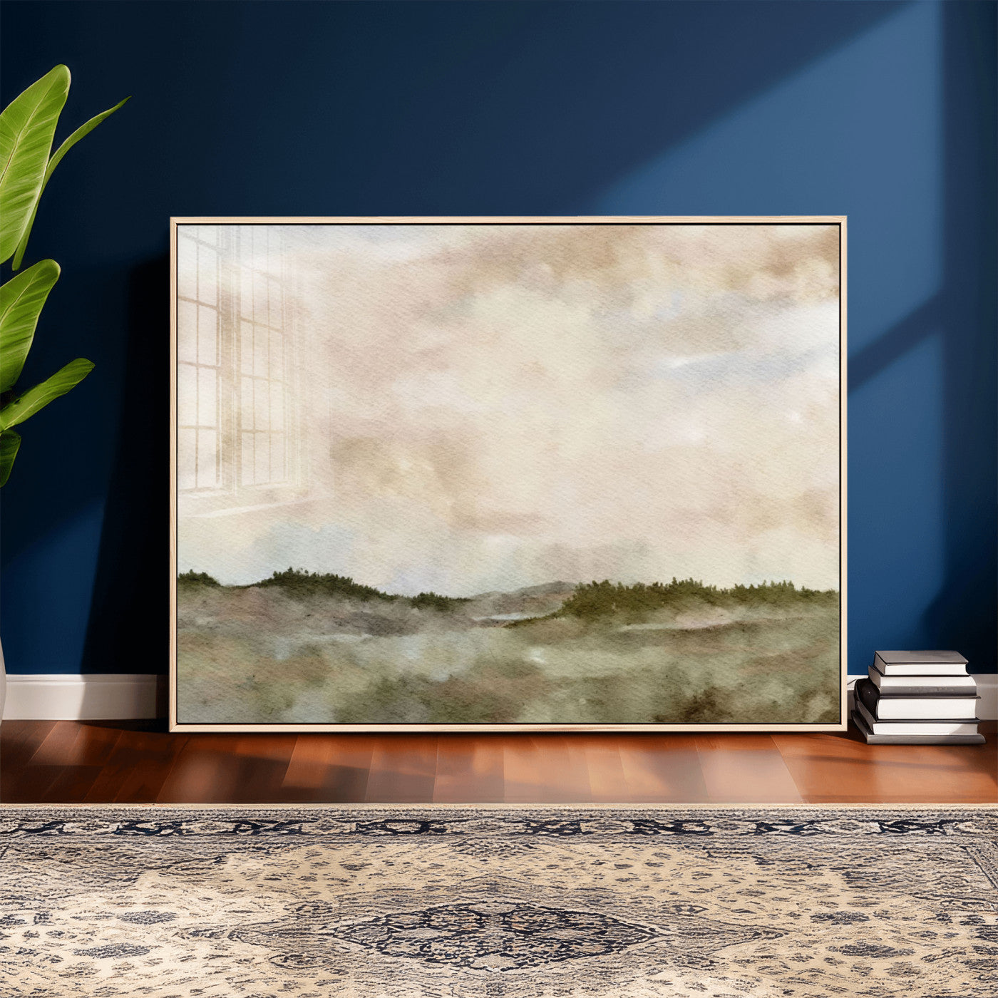 13578069-MGV-CV-36X24 - Abstract Landscape Wall Art Canvas Print, Watercolor Pastoral Landscape Painting Wall Decor for Modern Farmhouse Interiors