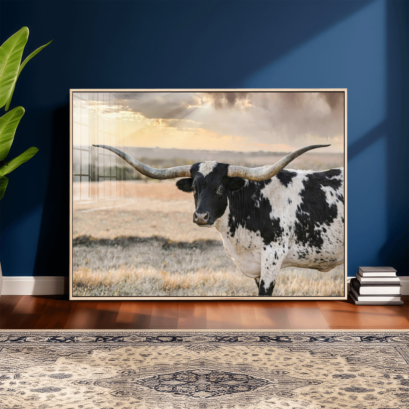 49350433-MGV-CV-36X24 - Texas Longhorn Bull Rustic Wall Art Canvas Print, Western Cattle Photography Canvas Print, Ranch Farm Animal Western Art Printing