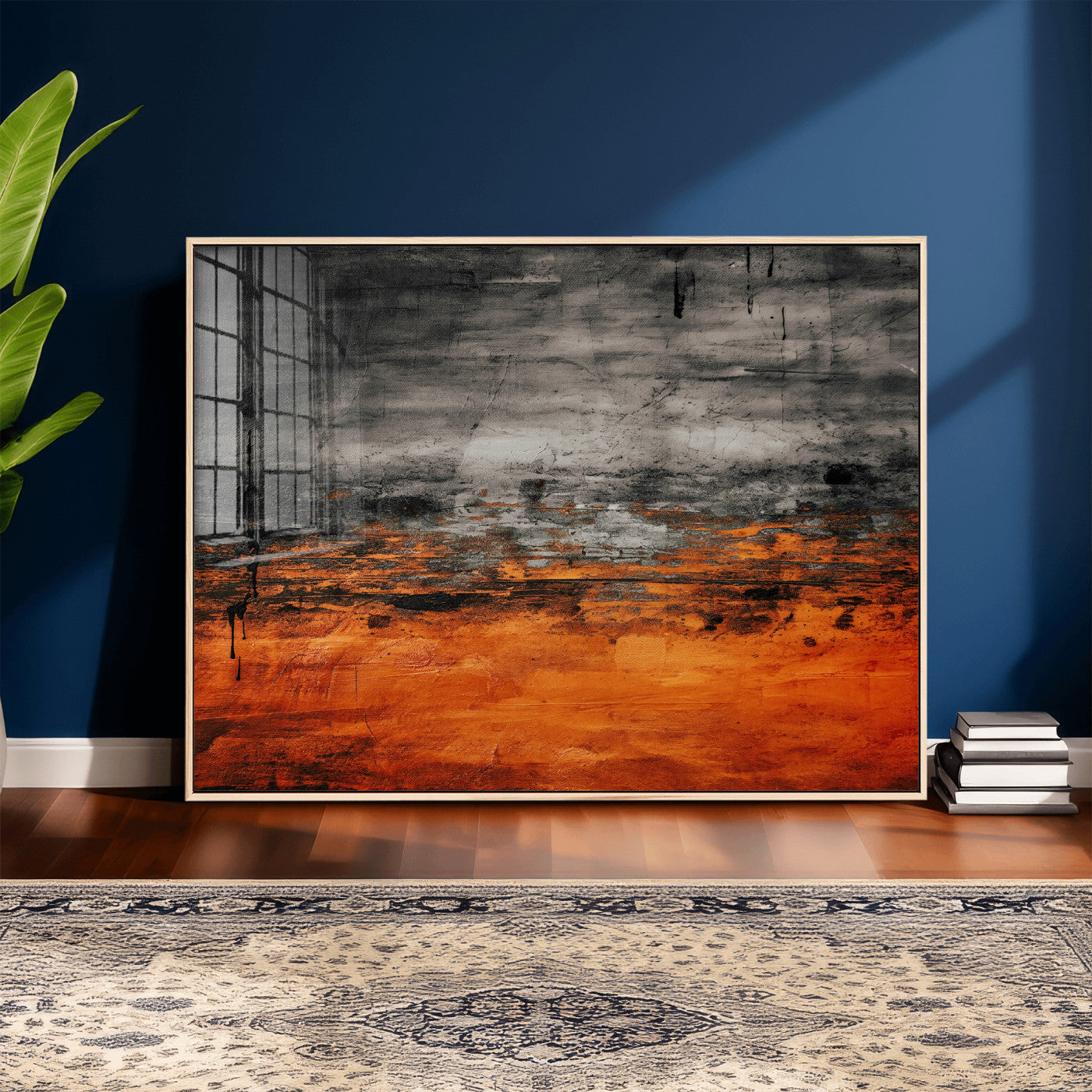 75409282-MGV-CV-36X24 - Black Orange Abstract Wall Art Canvas Print Modern Textured Painting Decor