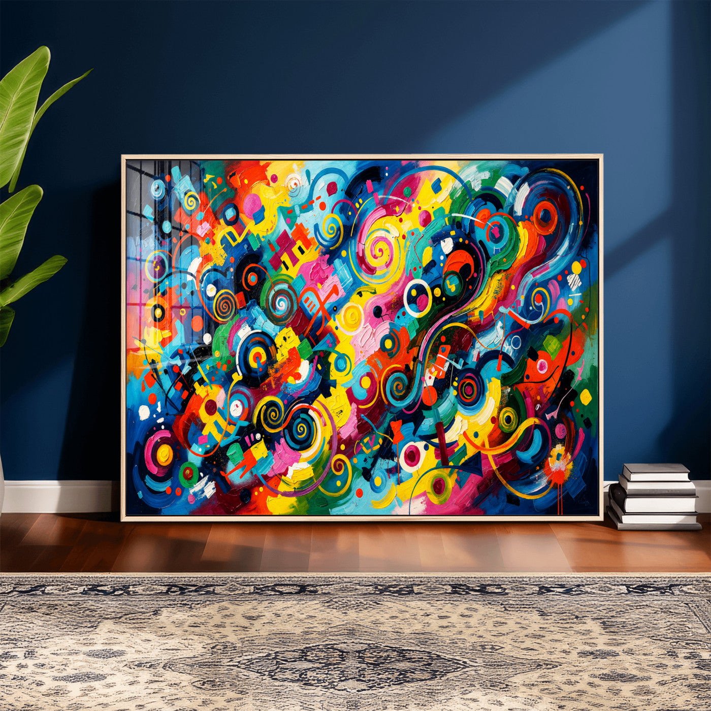 4712069R1-MGV-CV-36X24 - Geometric Abstract Wall Art Canvas Print, Bold Color Abstract Expressionist Painting Print, Modern Geometric Abstract Canvas Art
