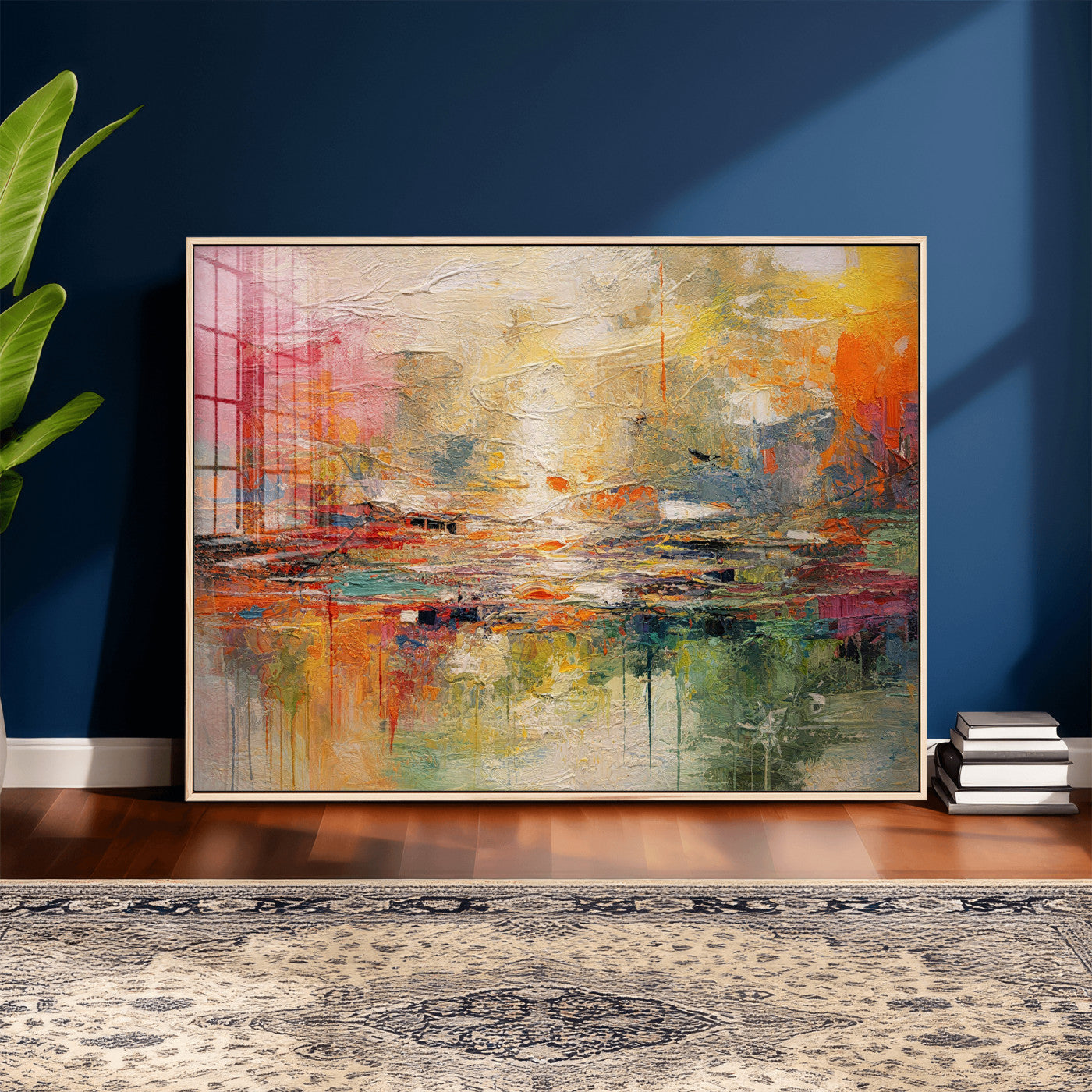 4712069P1-MGV-CV-36X24 - Colorful Abstract Canvas Wall Art — Large Textured Oil Painting Style Print | Orange Red Boho Wall Decor | Modern Living Room Art | Bold Wall Art