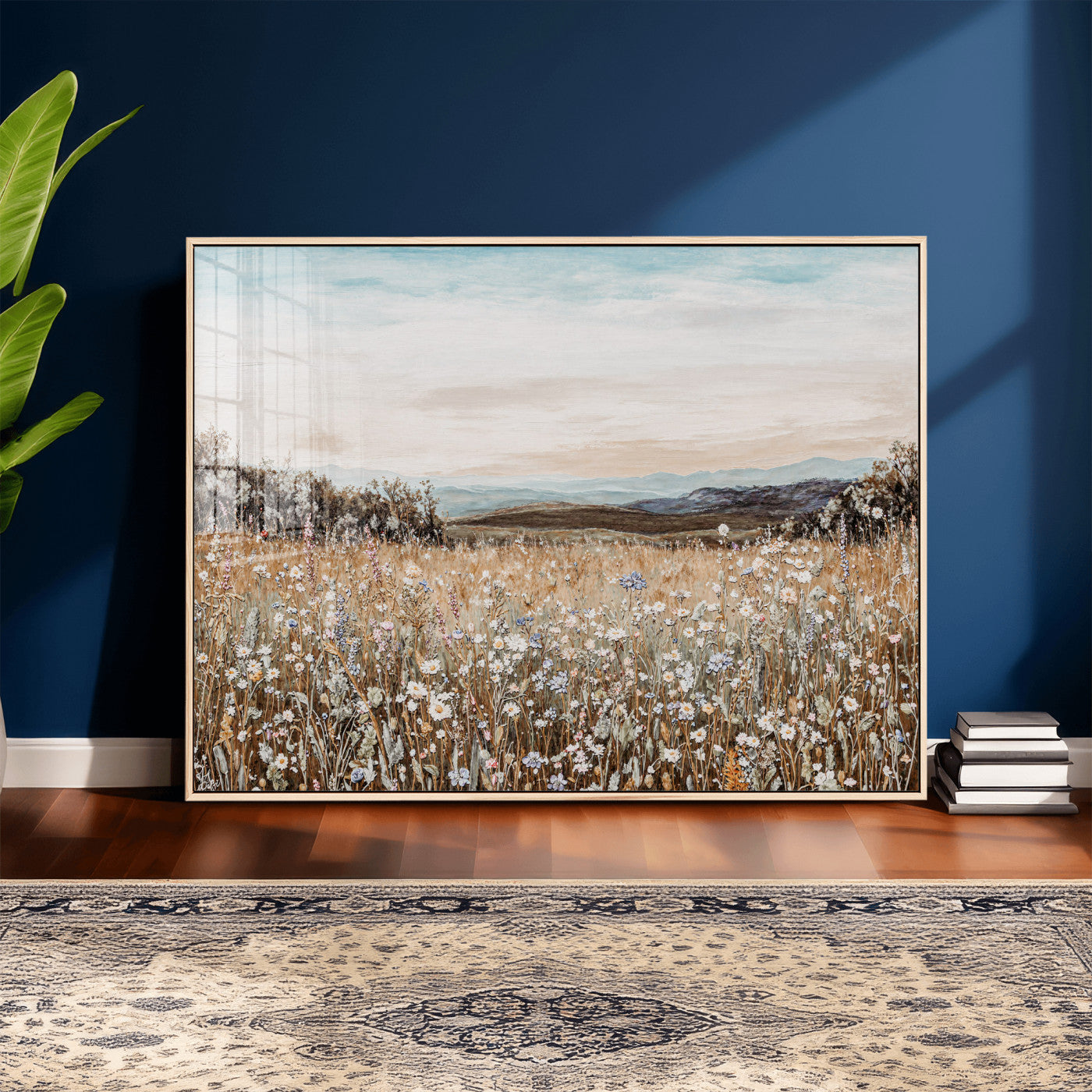 F35773805-MGV-CV-36X24 - Neutral Wildflower Field Canvas Wall Art — Beige Earth Tone Botanical Meadow Print | Farmhouse Boho Decor | Bedroom Living Room Gift Her