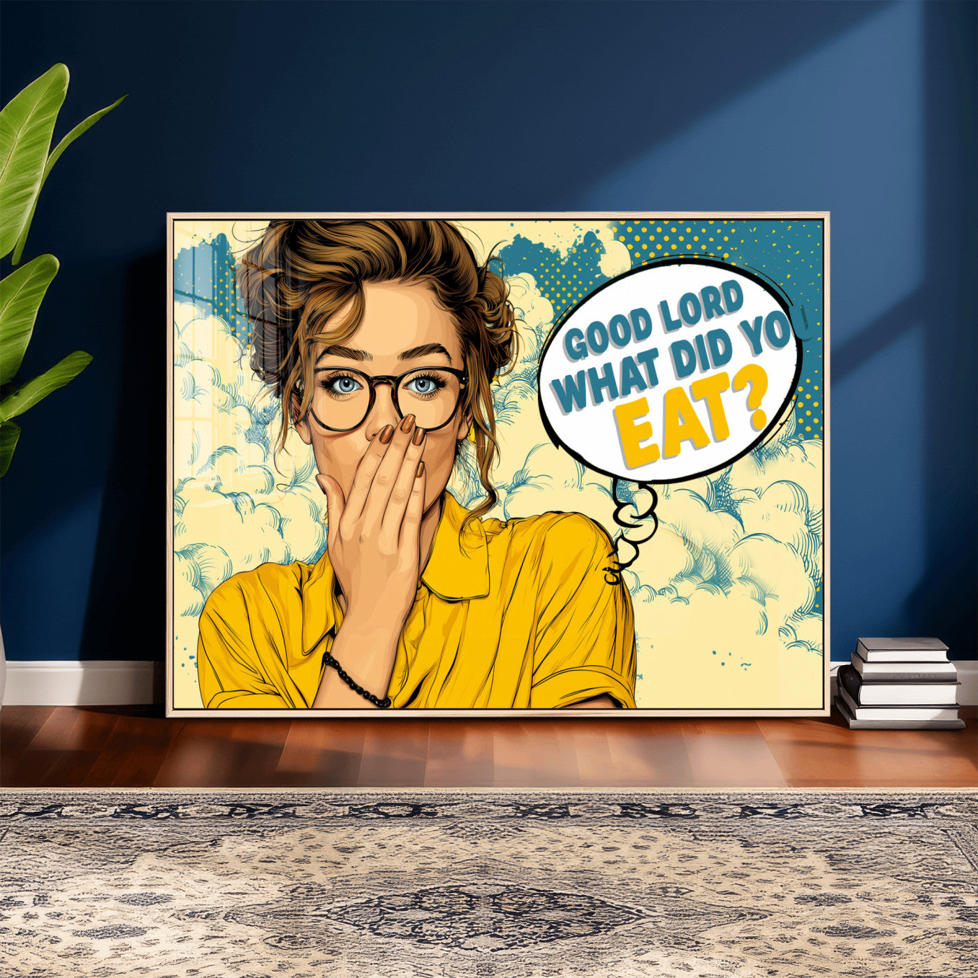 35819669-MGV-CV-36X24 - Pop Art Print Bathroom Sign Wall Art Canvas Print — Funny Bathroom Canvas | Comic Style Toilet Wall Decor | Humor Gift | Yellow Bold Bathroom Art
