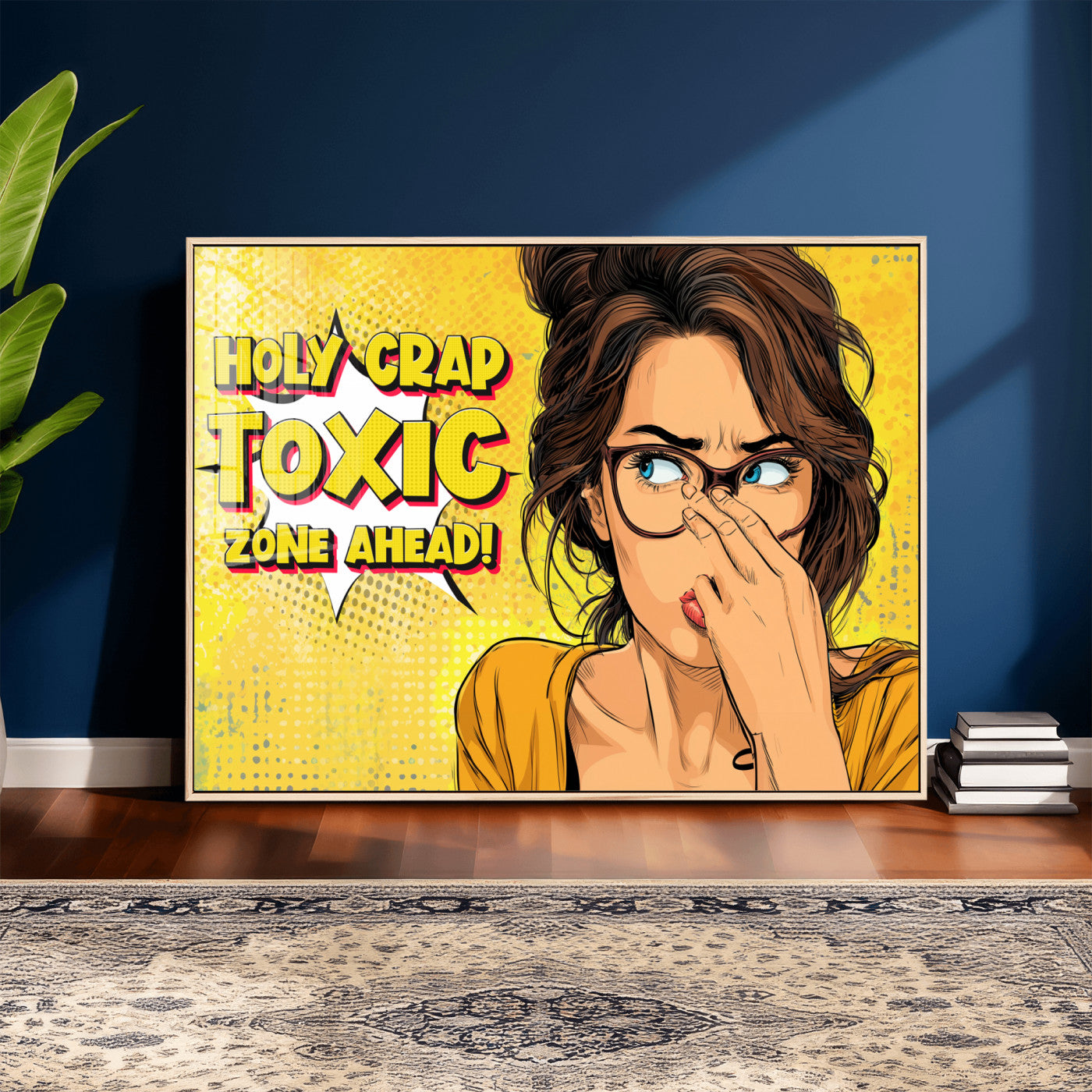 96263876-MGV-CV-36X24 - Pop Art Print Bathroom Sign Wall Art Canvas Print — Funny Bathroom Canvas | Comic Style Toilet Wall Decor | Humor Gift | Yellow Bold Bathroom Art