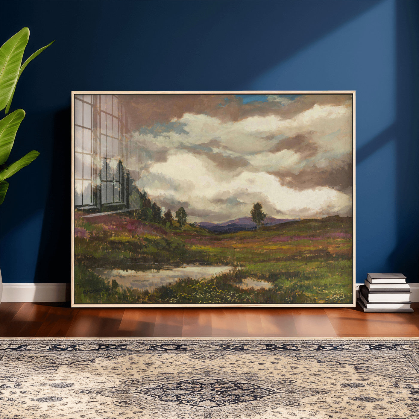 96795851-MGV-CV-36X24 - Gustav Macoun Heathland Canvas Print, Czech Landscape Oil Painting Reproduction, Purple Heather Moorland Art, Vintage European Nature Decor