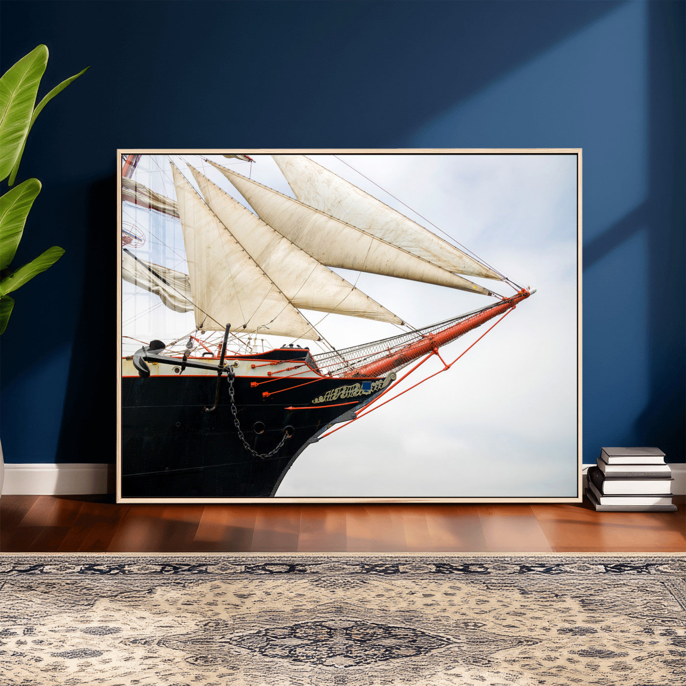 64830036-MGV-CV-36X24 - Sailboat Wall Art Canvas Print, Vintage Ship Bow Framed Artwork, Nautical Sailing Decor for Living Room Office Beach House
