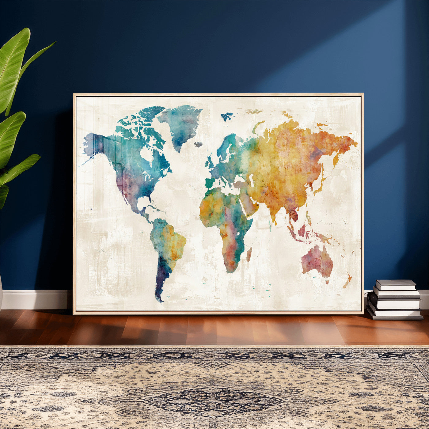 56556018-MGV-CV-36X24 - Watercolor World Map Canvas Wall Art Print – Abstract Colorful Travel Wall Decor