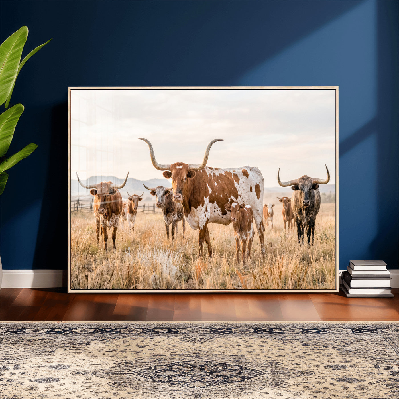 62336425AC-MGV-CV-36X24 - Texas Longhorn Canvas Wall Art, Rustic Farm Animal Photography Print, Farmhouse Country Decor, Western Ranch Art
