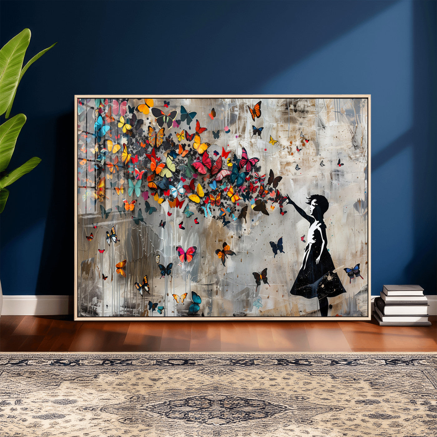 40269-MGV-CV-36X24 - Banksy Wall Art - Banksy Girl and Butterfly Explosion Wall Art Canvas Print | Girl with Butterflies