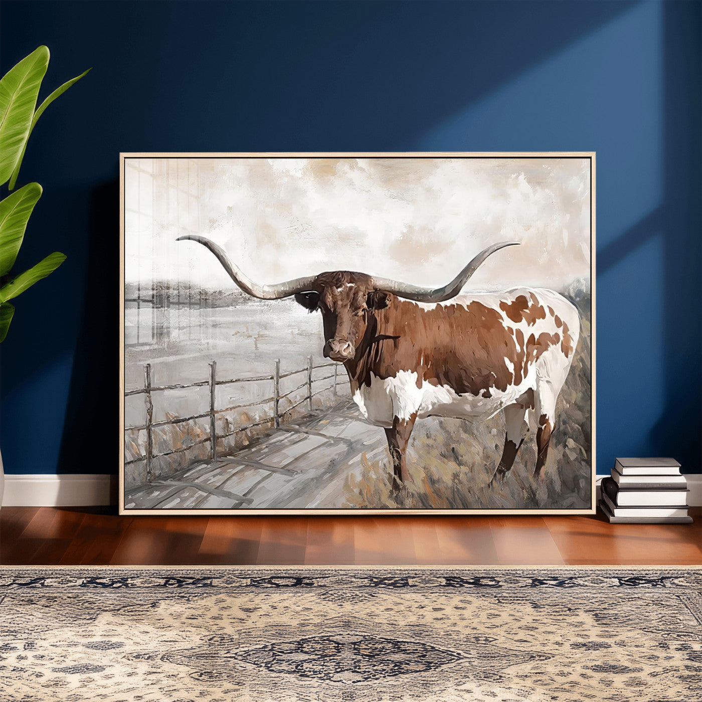 57340-MGV-CV-36X24 - Vintage Texas Cow Wall Art Canvas Print, Rustic Longhorn Wall Art | Canvas Print for Farmhouse Decor