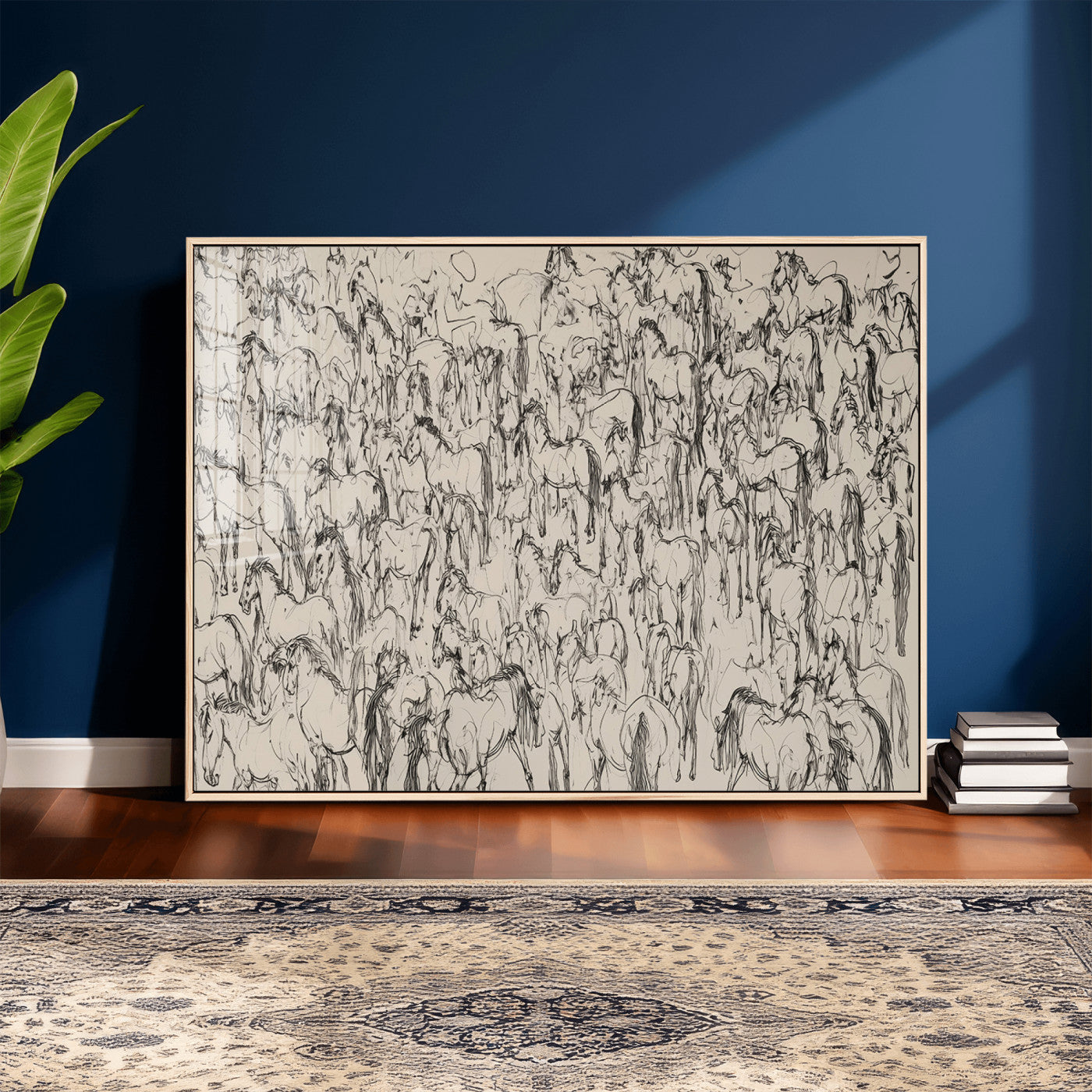 25718-MGV-CV-36X24 - Abstract Horse Sketch Wall Art | Ready to Hang and Framed | Farmhouse Wall Decor for Barn Wall