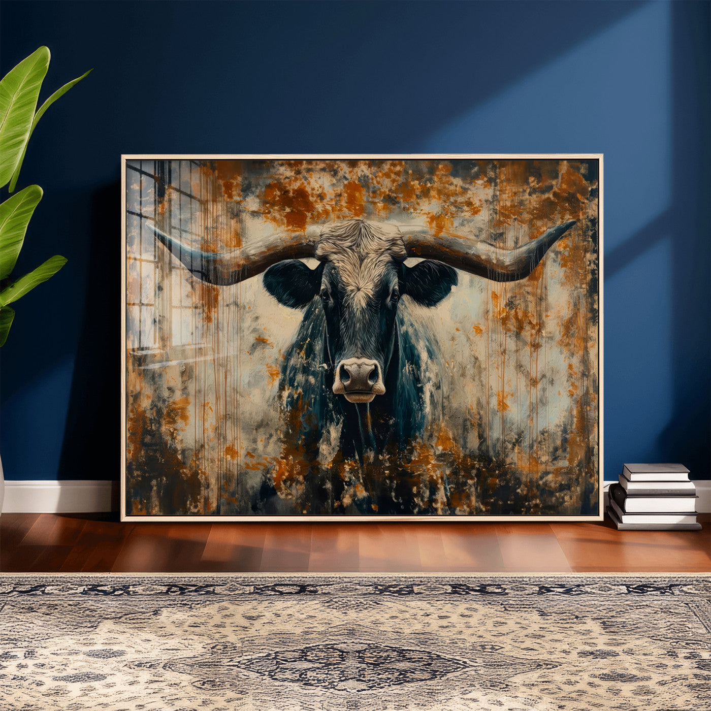 85913-MGV-CV-36X24 - Abstract Longhorn Bull Wall Art | Rustic Western Wall Decor | Framed and Ready to Hang | Ideal for