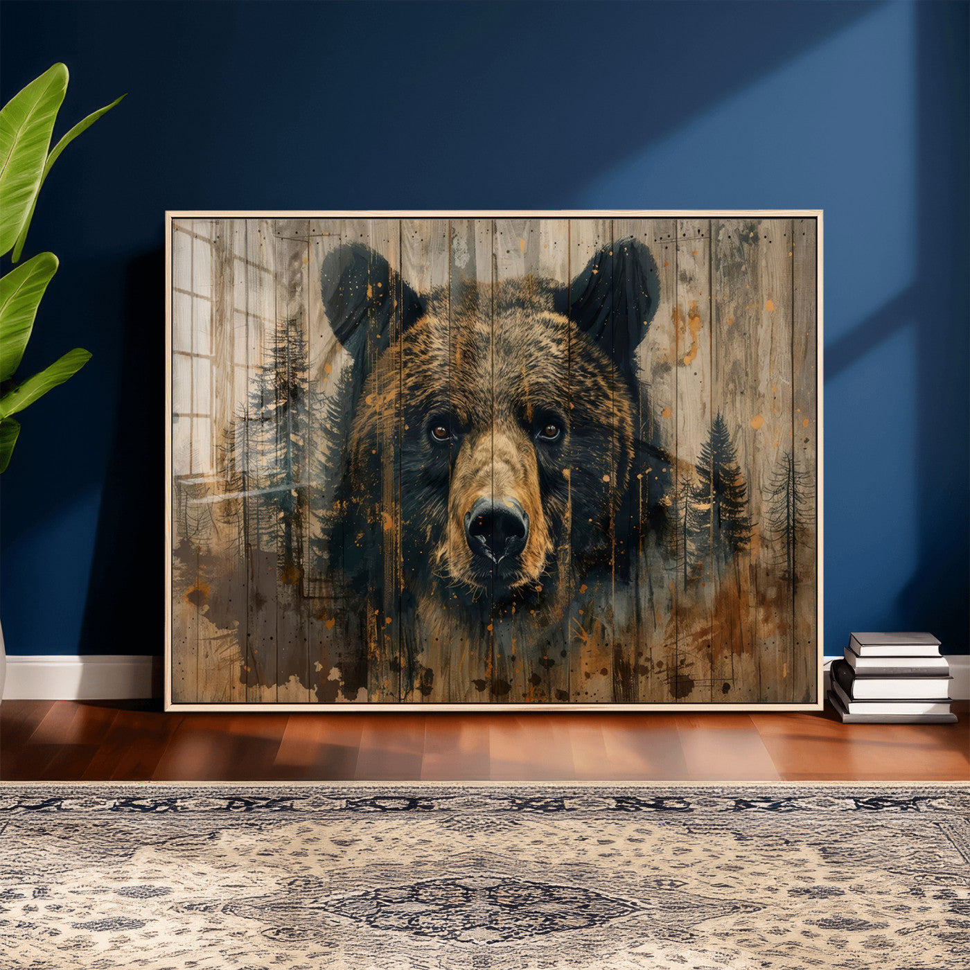 51373-MGV-CV-36X24 - Abstract 399 Bear Wall Art | Rustic Cabin Wall Decor with Forest Design for Farmhouse Wall Decor